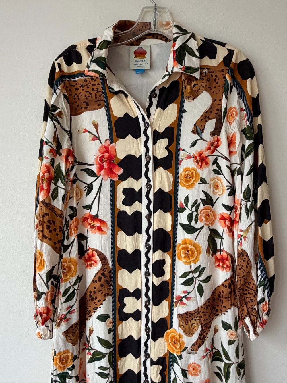 FARM RIO Floral & Leopard Print Button-Front Maxi Dress - White/Multi - Picture 5 of 14